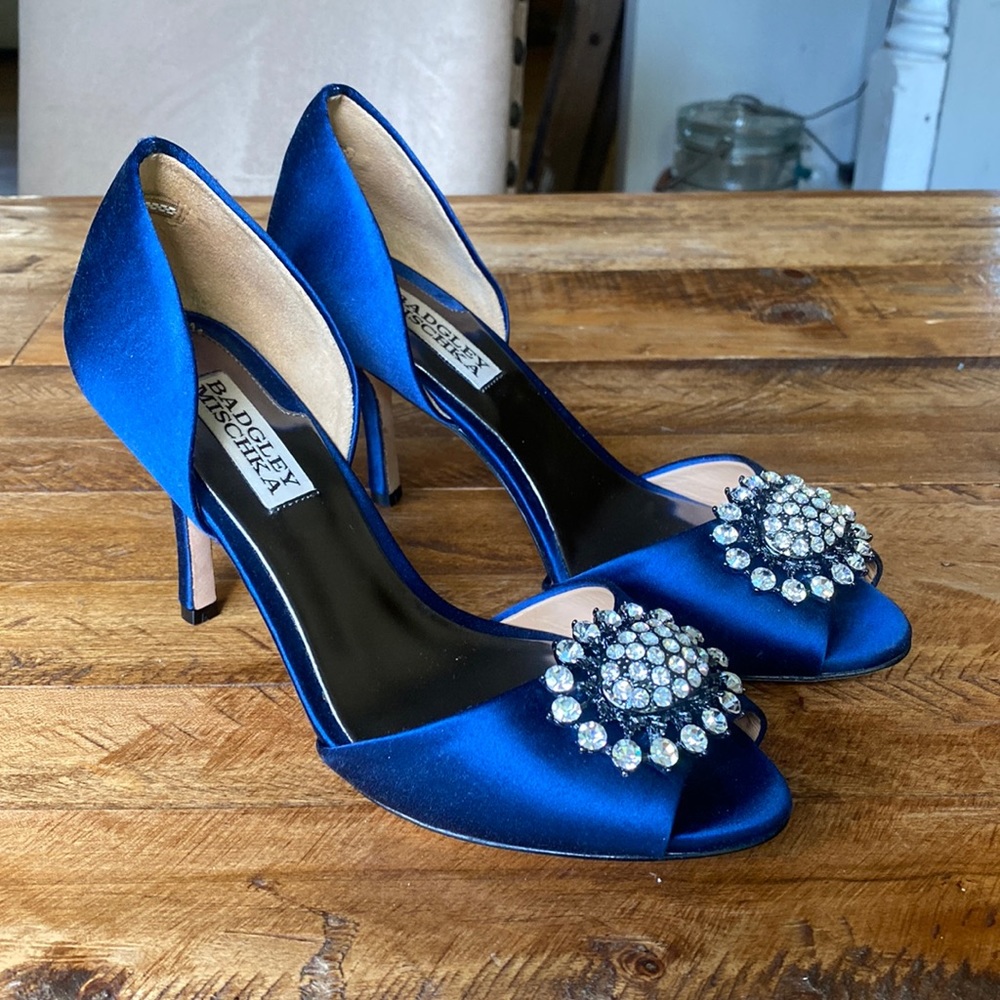Badgley Mischka Royal Blue Open Toe Heels Shoe M
